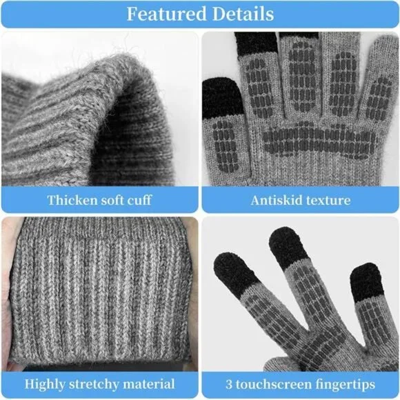 3pcs/Set Winter Beanie Hats Touchscreen Gloves Neck Warmer Scarf Set for Men - Picture 4 of 7